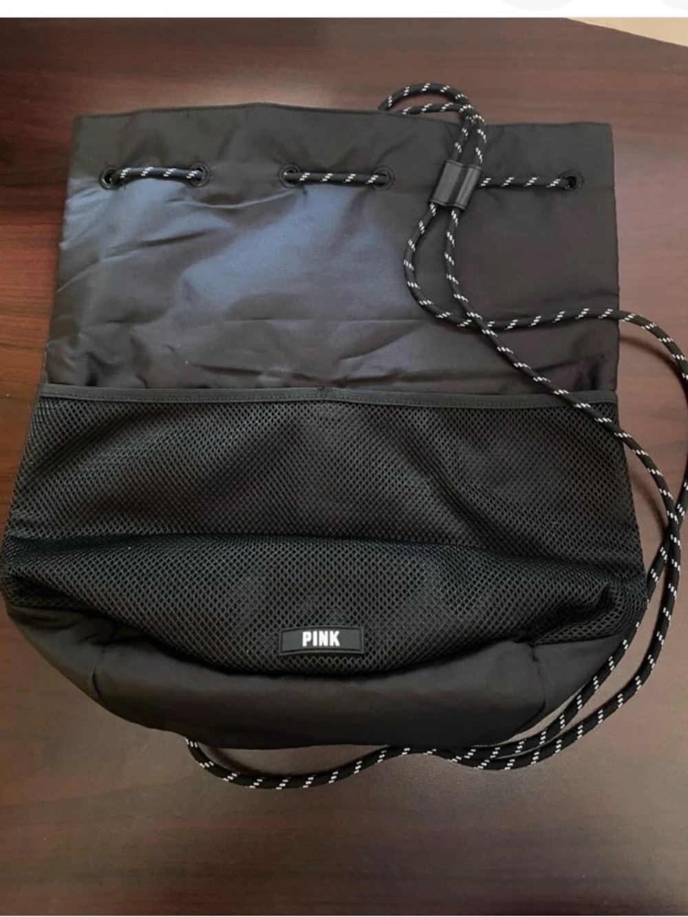 PINK Victoria's Secret Black Mesh Drawstring Backpack